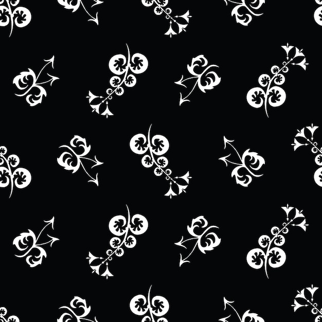 Seamless vector pattern of decorative white flowers silhouettes