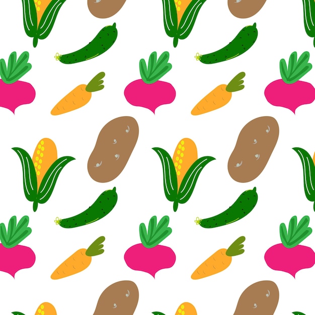 Seamless vector pattern different cute vegetables