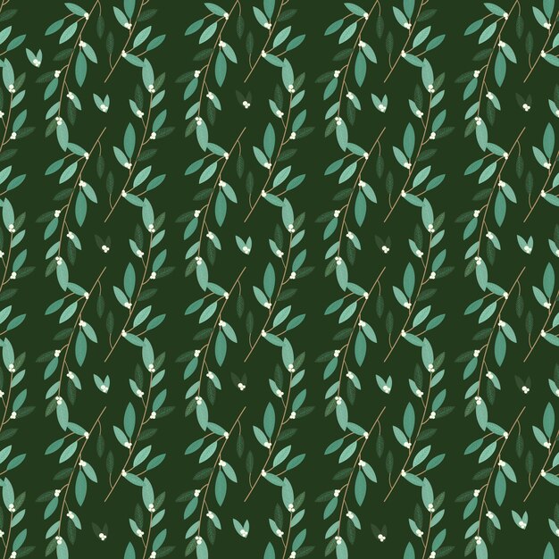 Seamless vector pattern eucalyptus branch with red berries on a green background