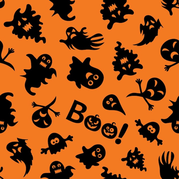 Seamless vector pattern for Halloween design Halloween symbols ghost pumpkin in cartoon style