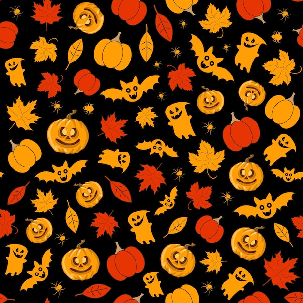 Seamless vector pattern for Halloween design Halloween symbols ghost spider pumpkin