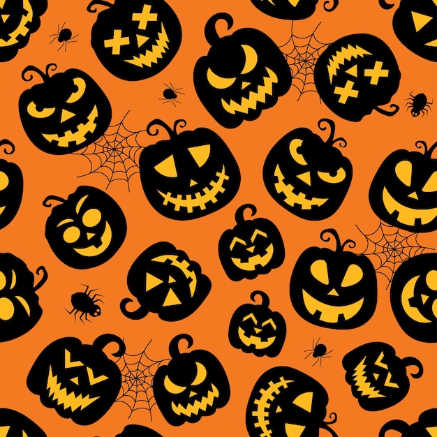 Seamless vector pattern for Halloween design Halloween symbols pumpkin spider in cartoon style