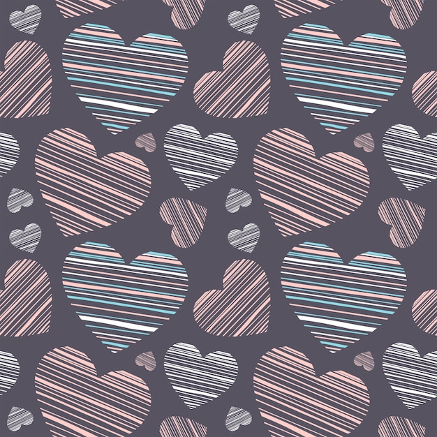 Seamless vector pattern of hearts on a dark background Template for valentine's day wedding love