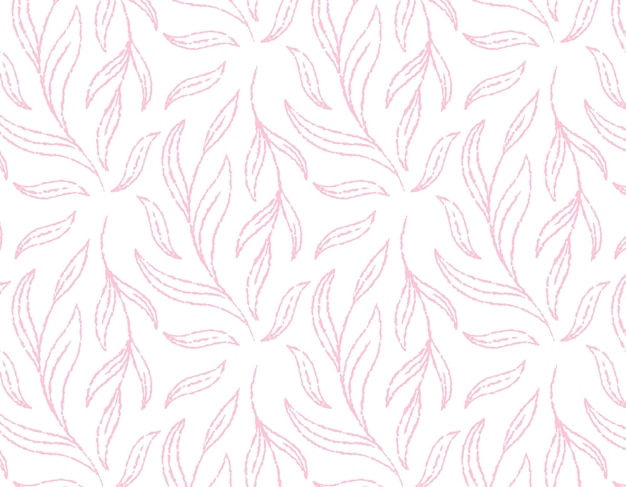 Seamless vector pattern of leaves line flowers on a transparent background delicate botanical