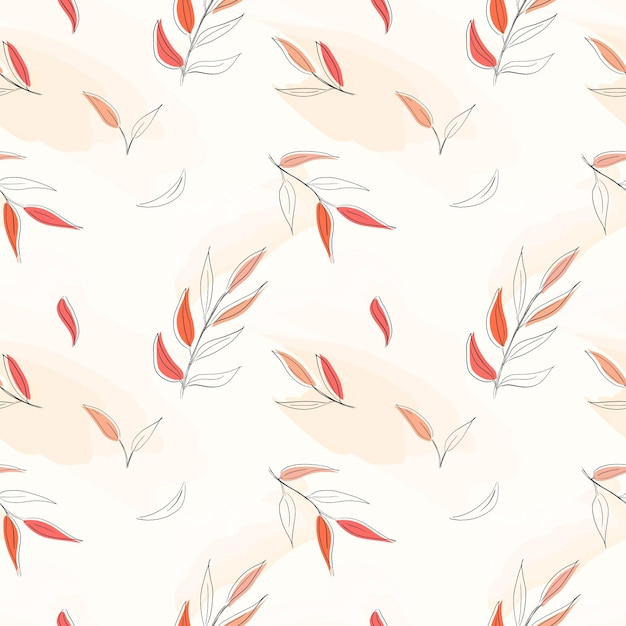 Seamless vector pattern on a light background with outline hand drawn leaves and branches