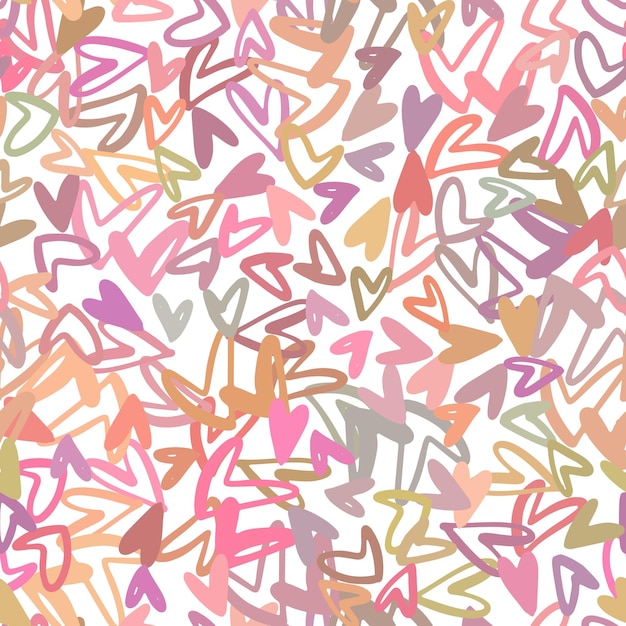 Вектор Бесшовный векторный рисунок из маленьких схематичных разноцветных сердец на белом фоне розовые оттенки минималистического романтического фона