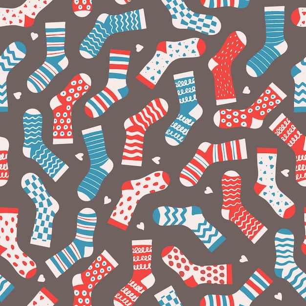 Seamless vector pattern mismatching red and blue socks textile scrapbook packaging wrapping