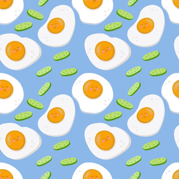 Бесшовный векторный рисунок яичницы и огурцов для печати меню ресторана оберточной бумаги