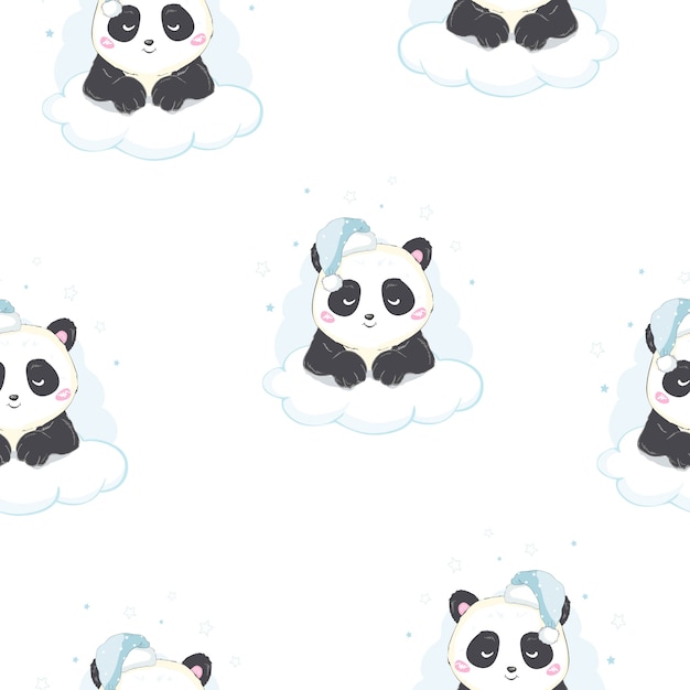 Вектор Бесшовные модели вектор: панда на облаке готовы спать
