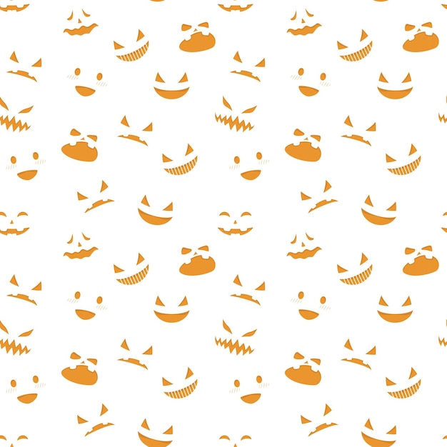 Seamless vector pattern of pumpkin faces, sad and funny faces. Autumn pattern