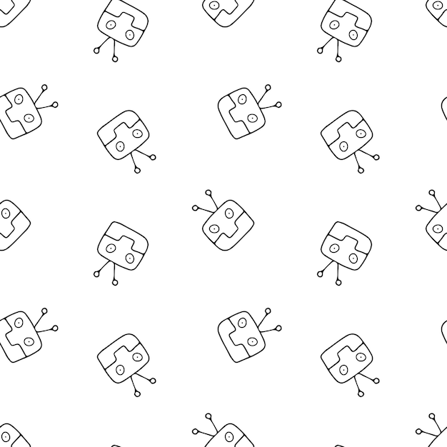 Seamless vector pattern robot in doodle style