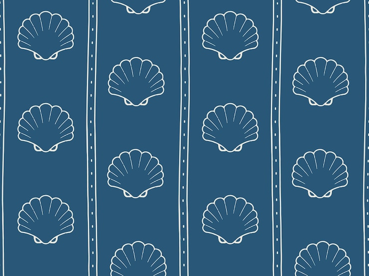 Vector seamless vector pattern seashell outlines forming vertical stripes background textile wallpaper