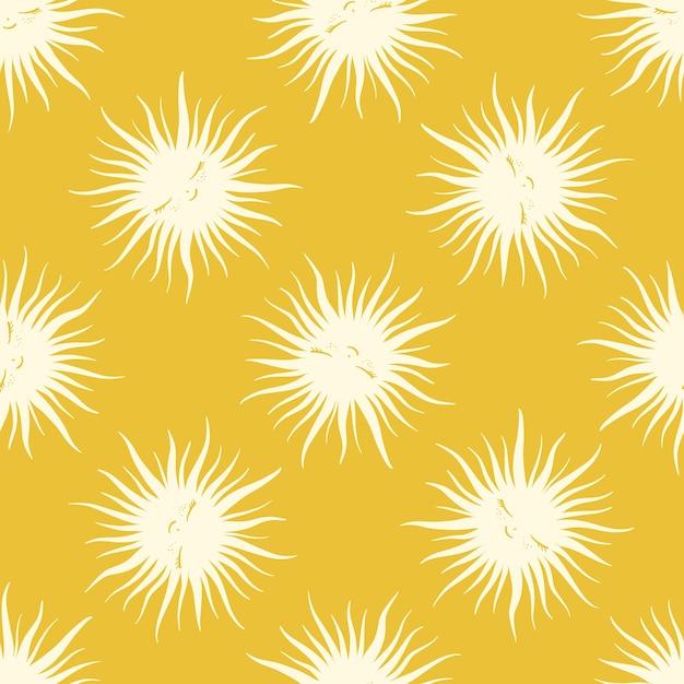Vector seamless vector pattern sleepy smiley white sun on yellow seamless