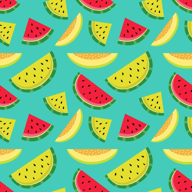 Seamless vector pattern of slices of watermelon and melon fruit