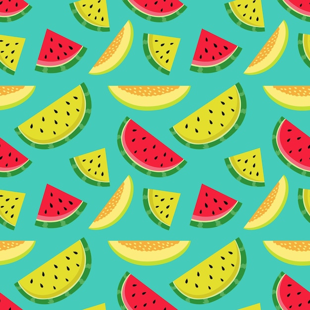 seamless vector pattern of slices of watermelon and melon fruit