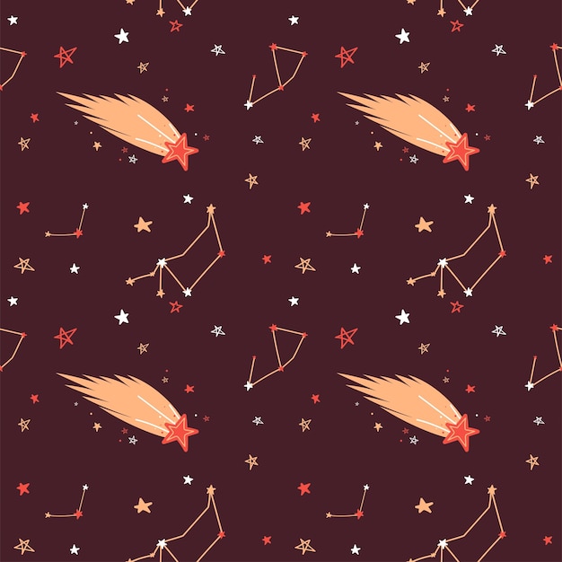 Seamless vector pattern Space elements children pattern astronauts planets stars Space Dark