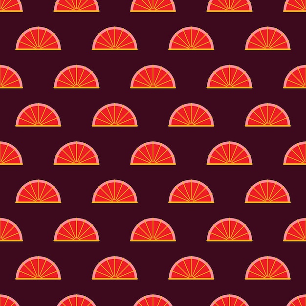 Seamless vector pattern of vibrant red semicircle on dark brown background for printing and wrapping