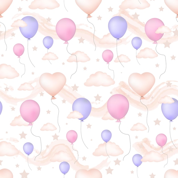 Vector seamless vector pattern with balloons baby shower party ornament