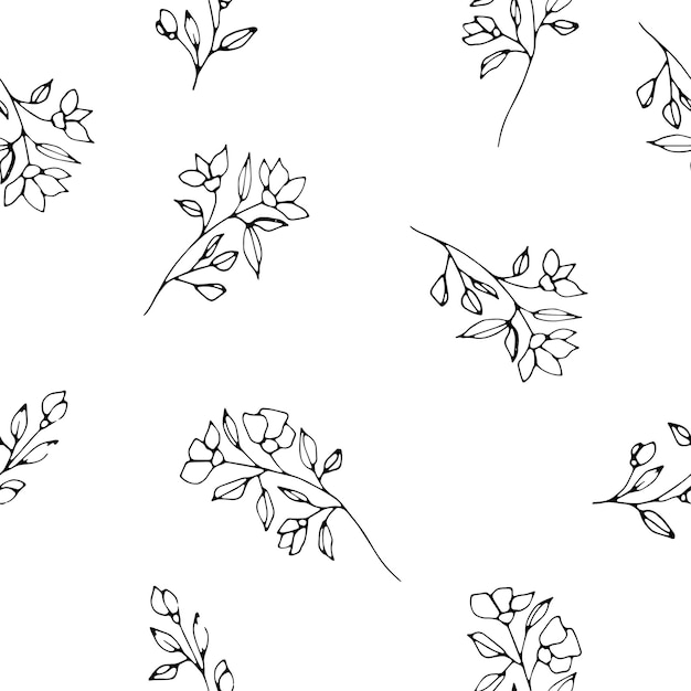Бесшовный векторный рисунок с черно-серым венком с ветвями растений