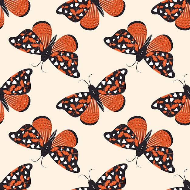 Seamless vector pattern with butterflies abstract floral insects background