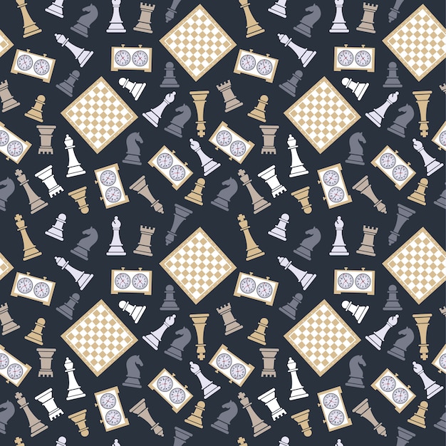 Seamless vector pattern with chess on dark bluu