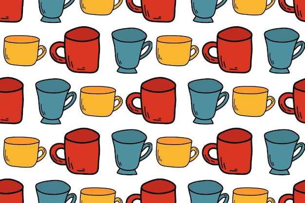 Vector seamless vector pattern with colourful teacups.