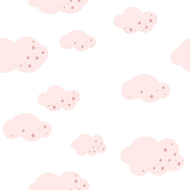 Seamless vector pattern with cute baby magic pink clouds With stars