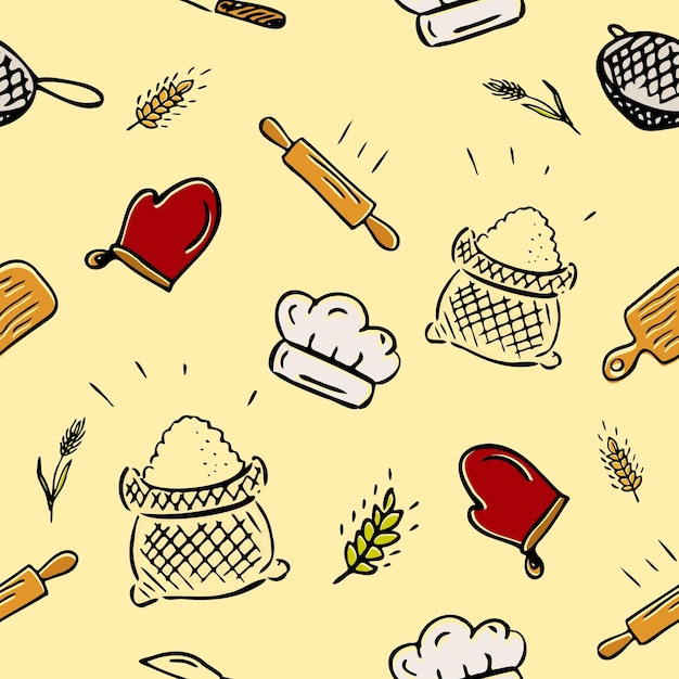 Seamless vector pattern with cute baking theme doodle elements Bakery Simple Thin Line Collection