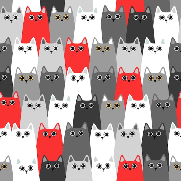 Seamless vector pattern with cute cats Vector Illustration