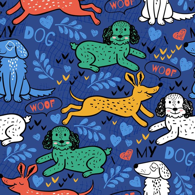 귀여운 개와 함께 완벽한 터 패턴 재미있는 강아지는 가장 좋아하는 만화 애완동물입니다.