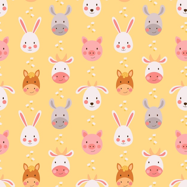 Seamless vector pattern with cute farm animals