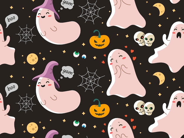 Vector seamless vector pattern with cute ghost for halloween