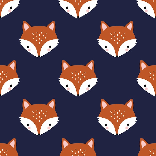 Vector seamless vector pattern with cute hand drawn fox head.