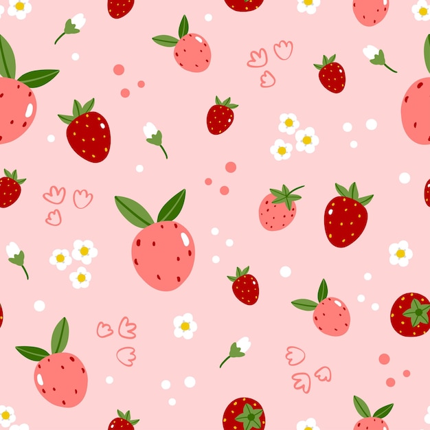 Vector seamless vector pattern with cute hand drawn vector berries and flowers