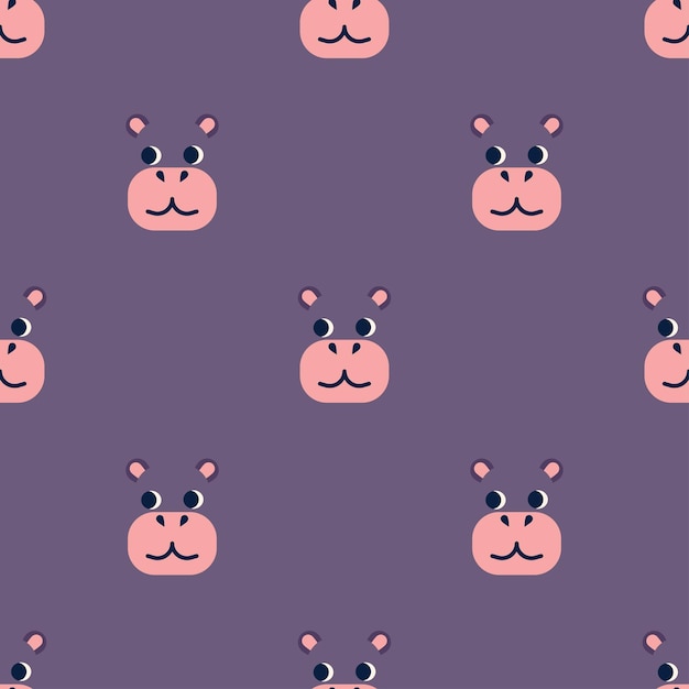 Seamless vector  pattern with cute hippopotamus character