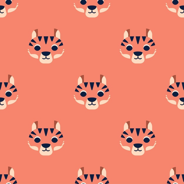 Seamless vector  pattern with cute tiger character Cute vector illustration for kids