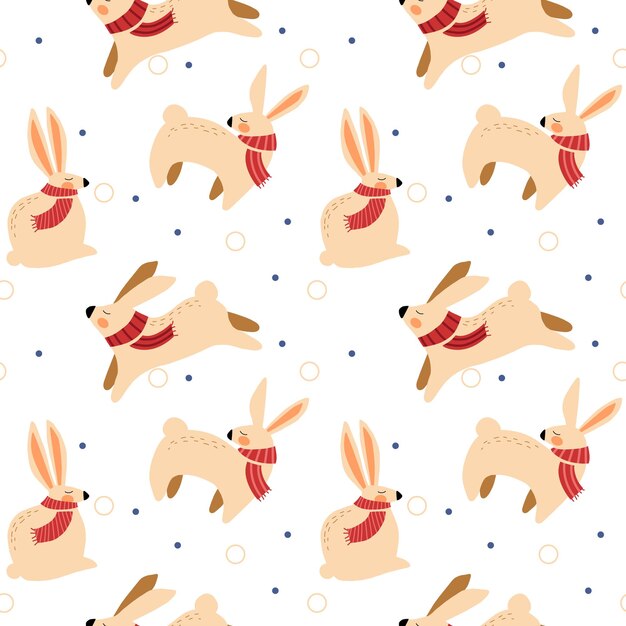 Seamless vector pattern with cute white rabbits on floral background Perfect for textile wallpaper
