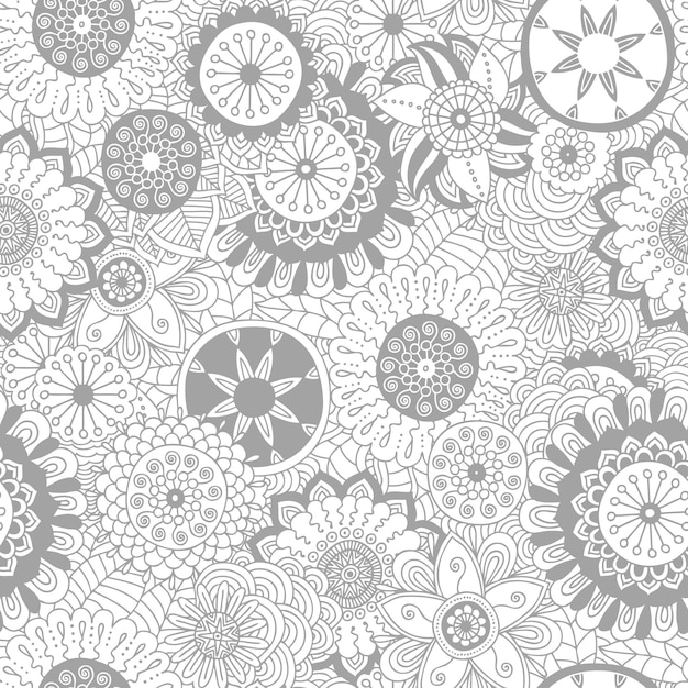 Seamless vector pattern with decorative doodle vintage flowers.