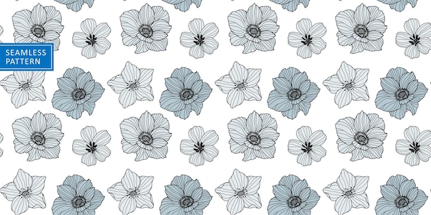 Seamless vector pattern with delicate blue flowers on white background for textiles wrapping paper covers and backgrounds