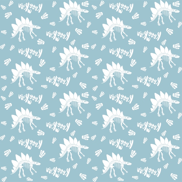 Seamless vector pattern with dinosaur skeleton