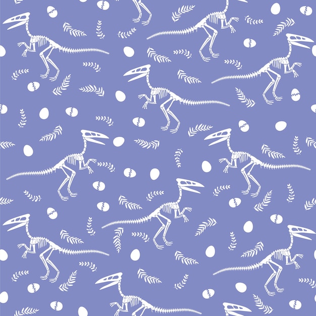 Seamless vector pattern with dinosaur skeleton