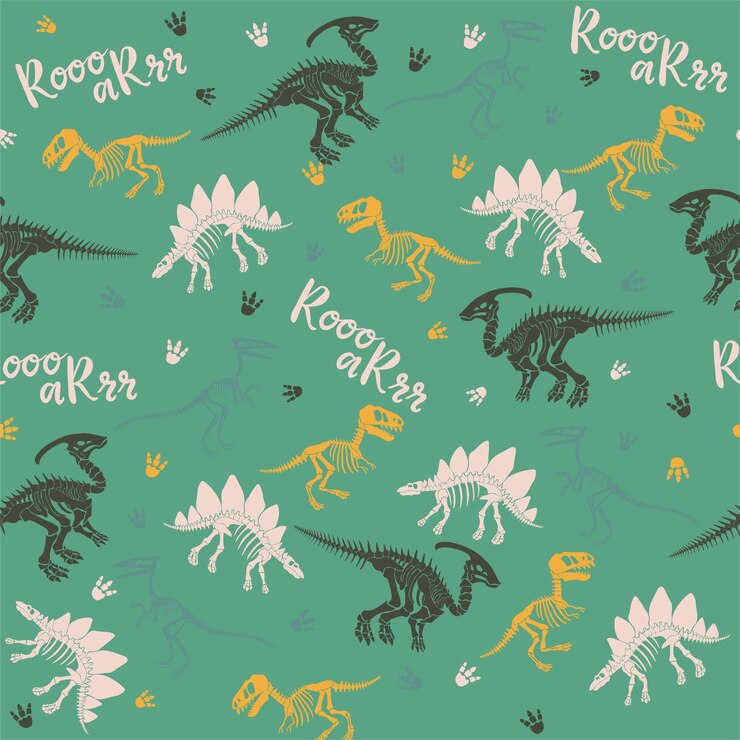 Vector seamless vector pattern with dinosaur skeleton
