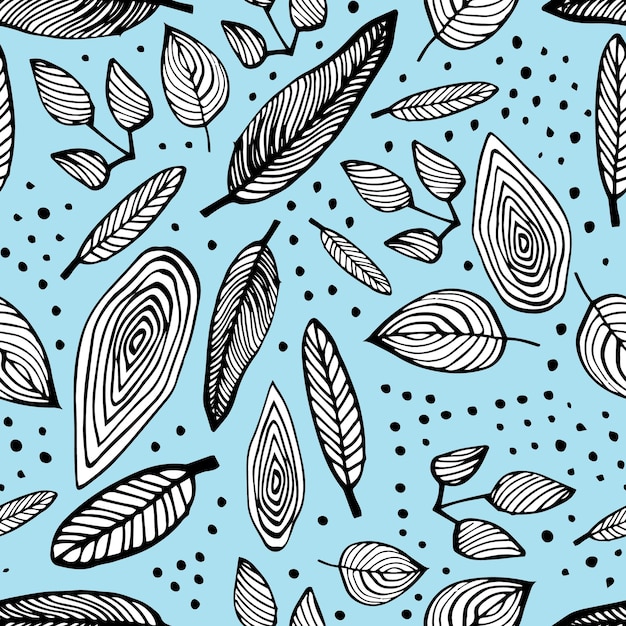 Seamless vector pattern with doodle leaves