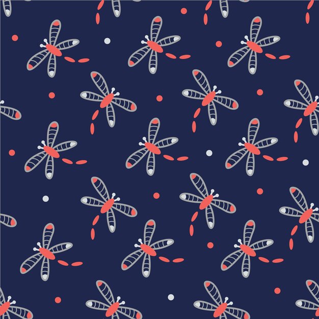 Seamless vector pattern with dragonflies Modern cute background for packaging and design