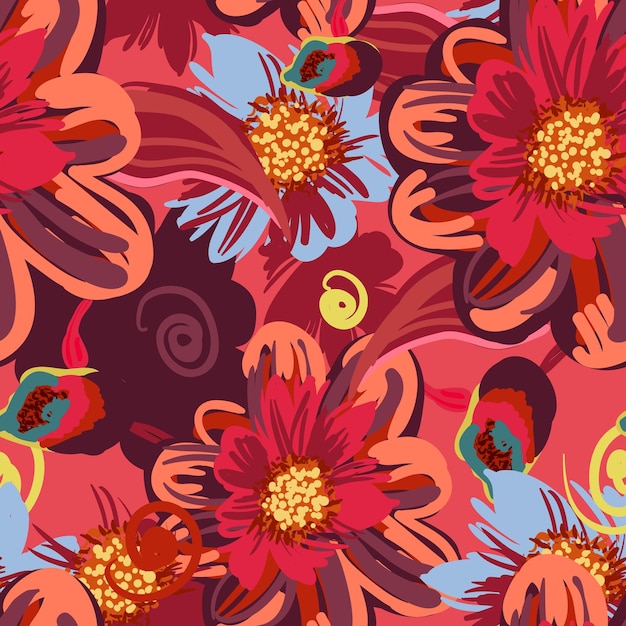 Seamless vector pattern with drawing flowers