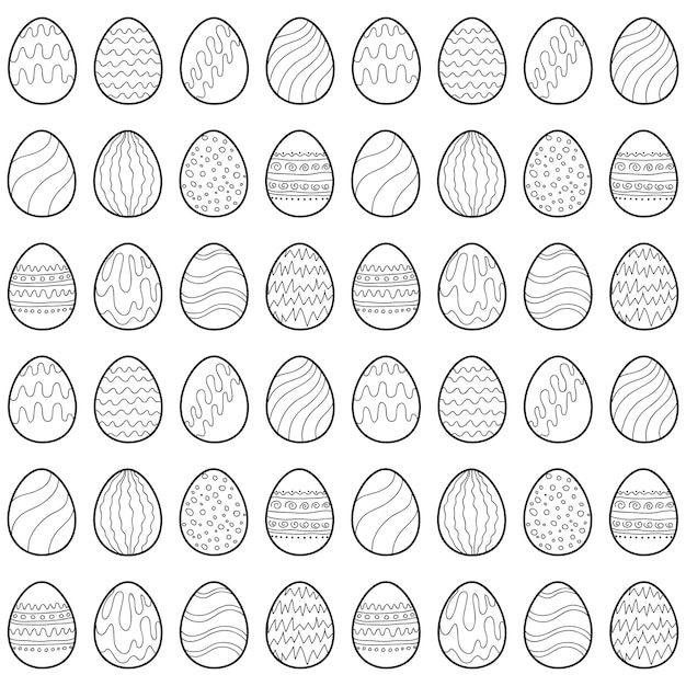 Vector seamless vector pattern with easter decorative eggs may be used as a coloring book