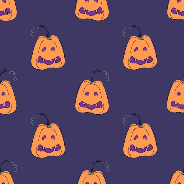 Seamless vector pattern with fabulous pumpkins drawn in doodle style