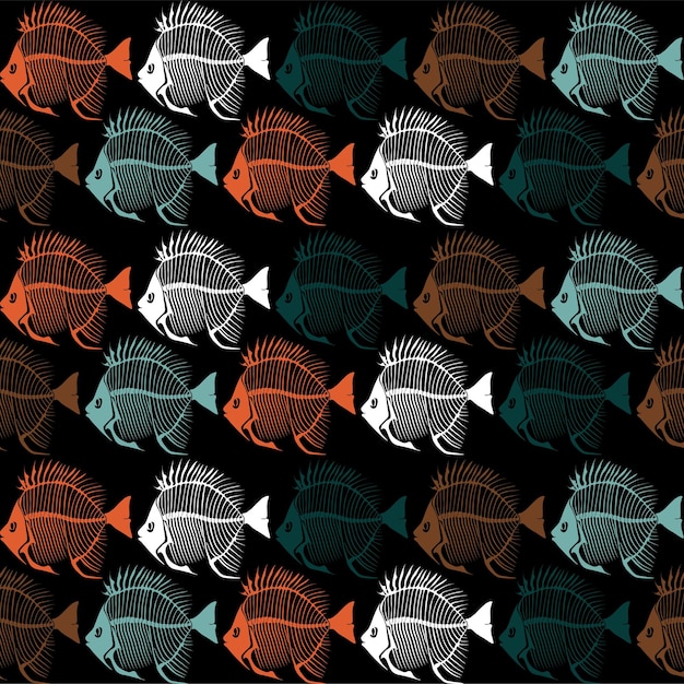 Vector seamless vector pattern with fish skeleton