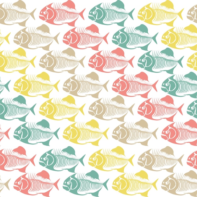 Vector seamless vector pattern with fish skeleton