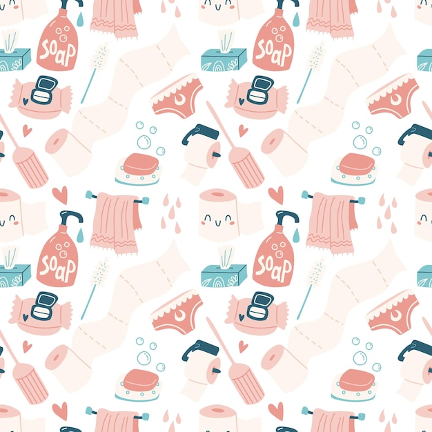 Seamless vector pattern with funny toilet and bathroom items